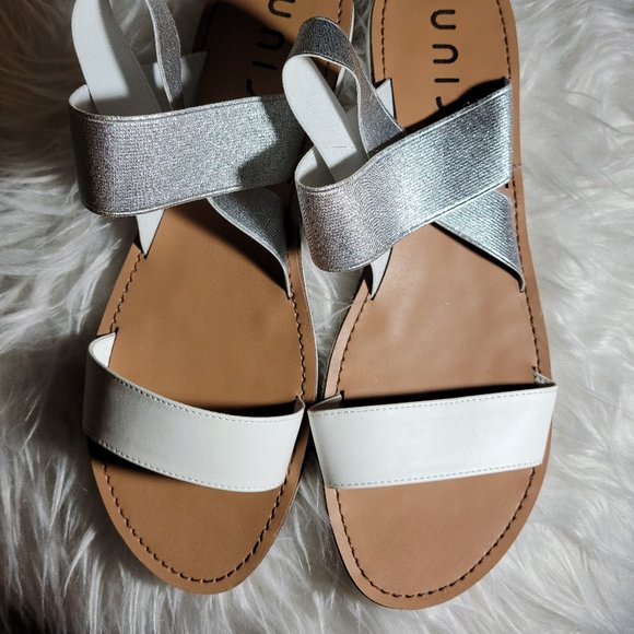 Unisa White and Silver Stretch Size 10 Sandals - Picture 3 of 4